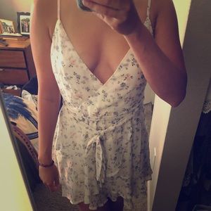White floral summer faux wrap dress - NWT